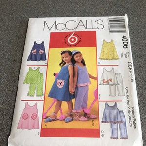 McCall’s 4006 child’s Dress/Jumper/Top/Pants Pattern size CCE (3-4-5-6)