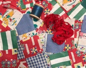 Vintage Quilt Squares Feedsack Fabric, Journaling, Scrapbooking, Dollhouse, Doll Making