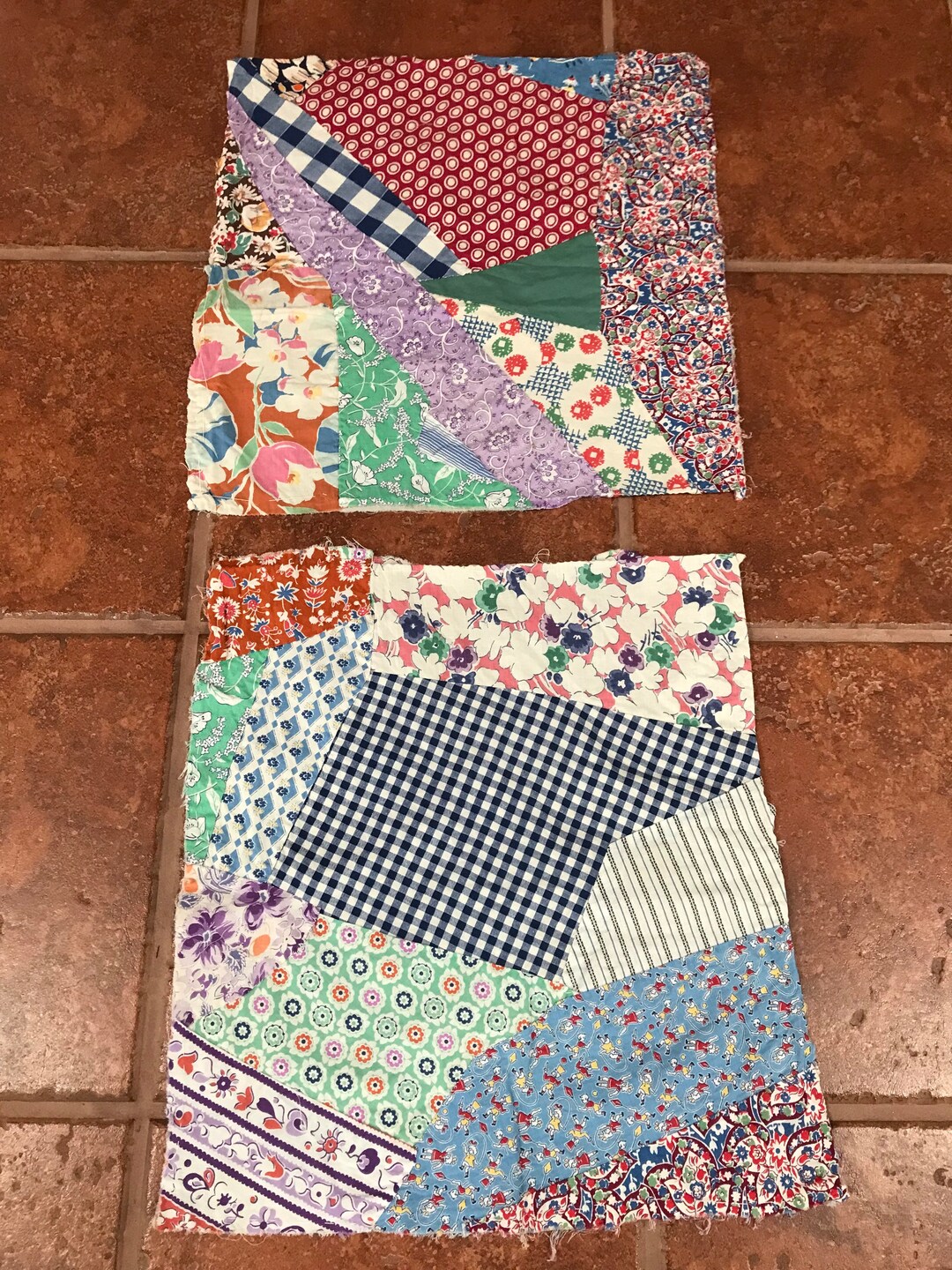 Antique Vintage Quilt Square Feedsack Fabric Crazy Patchwork Etsy