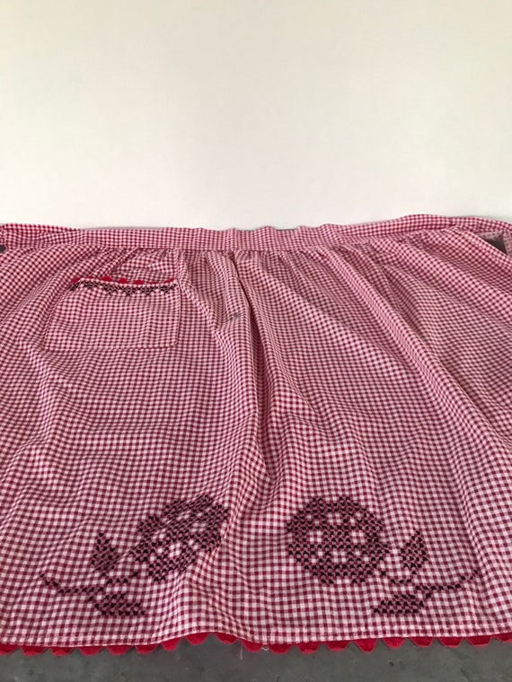 Apron, Red Check Gingham, Vintage - image 2