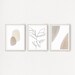 Set of 3 Prints, Printable Wall Art Designs with Watercolor Abstract Shapes and Leaf Branch, Neutral Tones Poster, Minimalist Artwork 