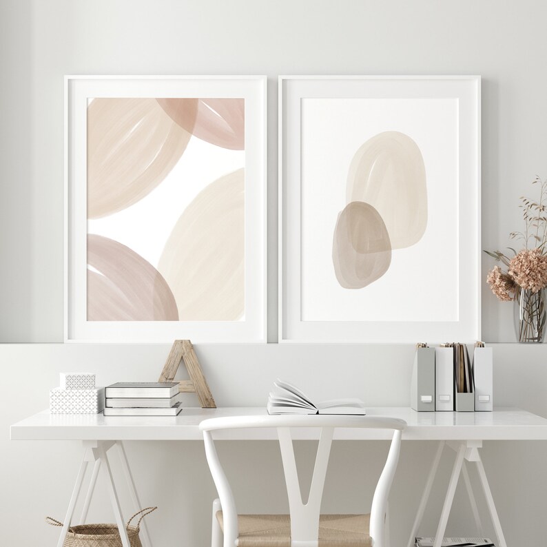 Set of 2 Prints Printable Organic Shape Wall Art Neutral Etsy