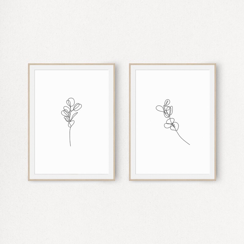 Contour Poster Botanical Sketch Artwork Printable Eucalyptus Wall Art Leaf Fine Line Drawing Set of 2 Prints Minimalist Design