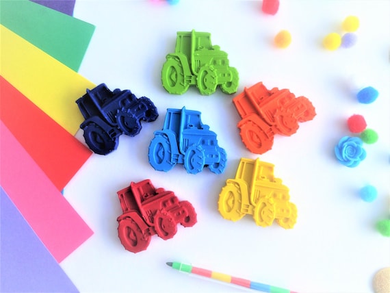 tractor shaped novelty wax crayons x 6 crayons handmade
