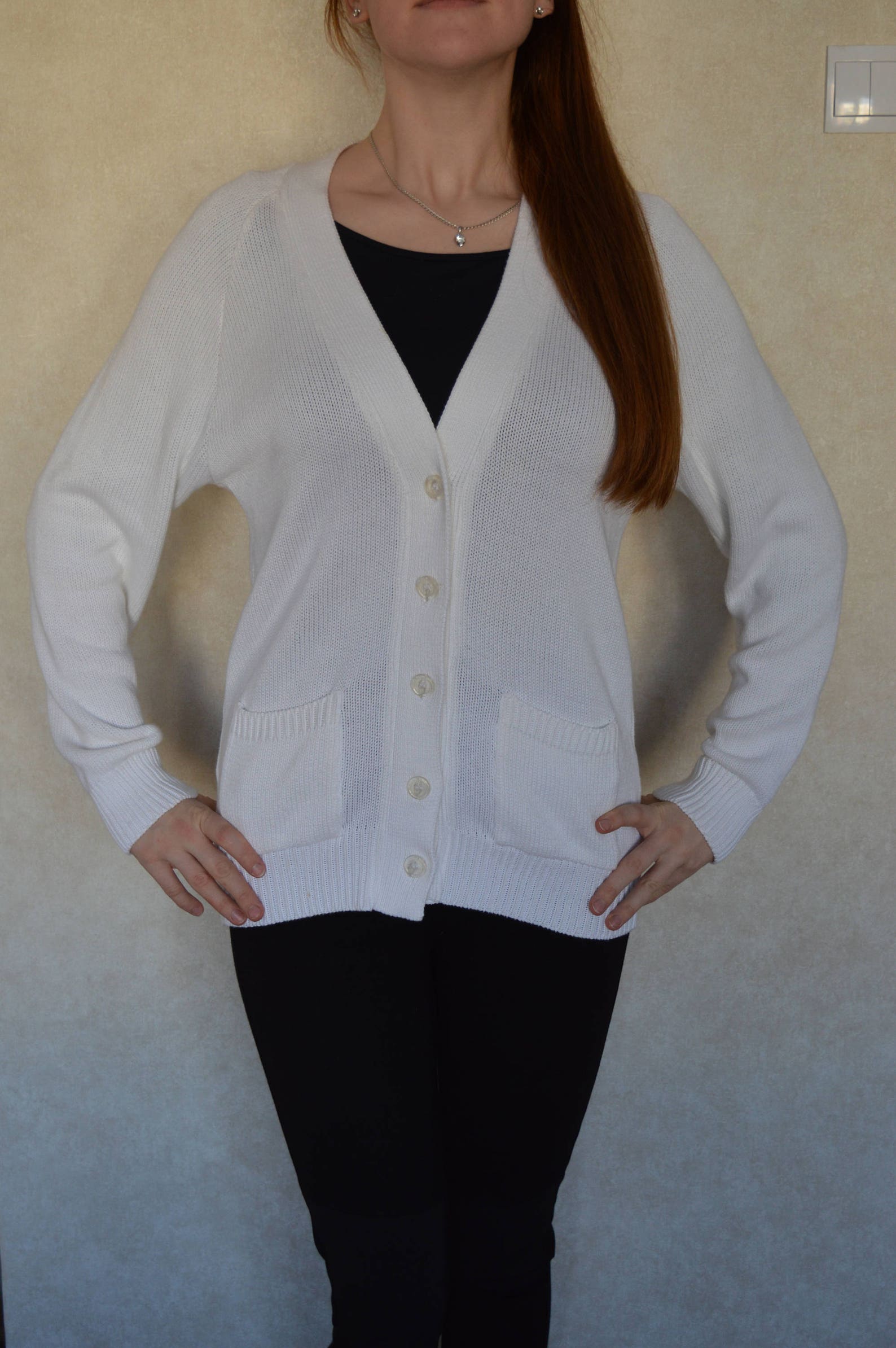 Vintage style woman cardigan Pure white cotton cardigan Size S Etsy