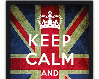 KC2 Framed Vintage Style Union Jack Keep Calm Carry On Skiing Funny Poster A3//A4