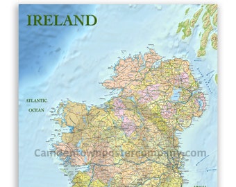 New 2019 Edition - Ireland Road Map Poster