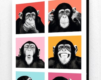 Chimps 6 pics Vertical Pop Art Poster