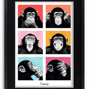 Chimps 6 Pics Vertical Pop Art Poster - Etsy