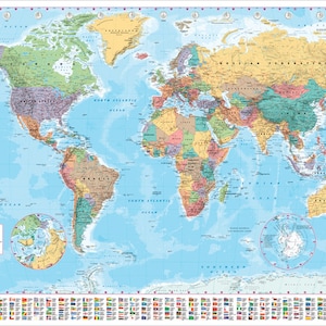 Political World Map With Polar Caps Poster