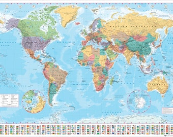 Political World Map With Polar Caps Poster