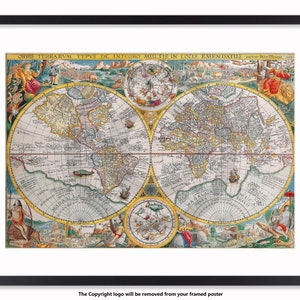 Orbis Terrarum - Antique Vintage Style - circa 1594 World Map Poster