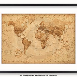 Antique World Map Digital Print. World Map Printable. Vintage World Map ...