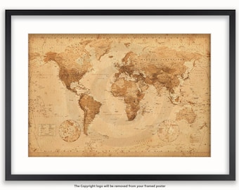 Antique Vintage Style Modern World Map Poster