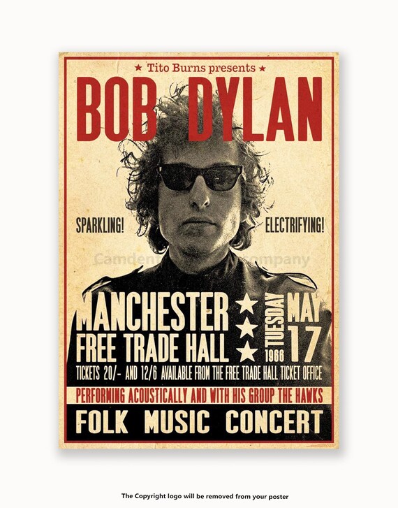 Bob Dylan 特大ポスター　貴重当時物 Bob Dylan - Manchester - Free Trade Hall - 1966 - Licensed Poster