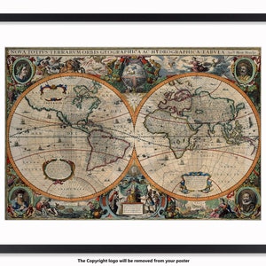 Nova Totius Terrarum  - Antique Vintage Style -  Henricus Hondius - World Map Poster