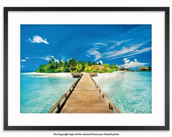 Maldives Beach Huts Tropical Paradise Poster