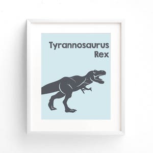 Dinosaur T-Rex Art Print, Blue & Gray, Art Print | Dinosaur Nursery Art Prints Tyrannosaurus Trex Toddler Wall Art Baby Boy Printable Poster