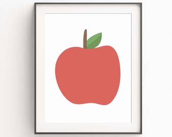 Apple Print, Nursery Decor, Nursery Art, Kitchen Decor, Kitchen Art, Modern Art, Wall Art, Modern Decor, Digital Print, Red Apple