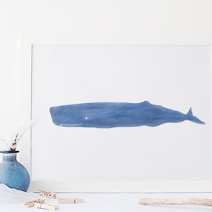 Whale Printable Art, Blue Whale Wall Print, Ocean Wall Decor, Nautical Wall Art, Beach Home Decor, Blue Coastal Decor, Whale Nautical Print