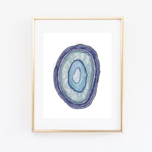 Agate Slice Art, Watercolor Agate Art Print, Blue Watercolor Art, Agate Wall Decor, Modern Mineral Art, Agate Printable, Gift For Her, Art
