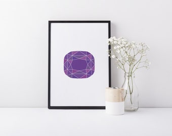 Geometric Gemstone Print - Purple Amethyst, February Birthstone Art, Gift For Women, Modern Wall Decor, Instant Download Printable Artwork