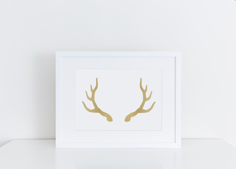 Deer Antlers Print In Gold, Antler Art, Wall Decor Gold, Gold Animal Wall Art, Antler Poster, Gold Antlers, Gold Printable Art, Digital Art image 3