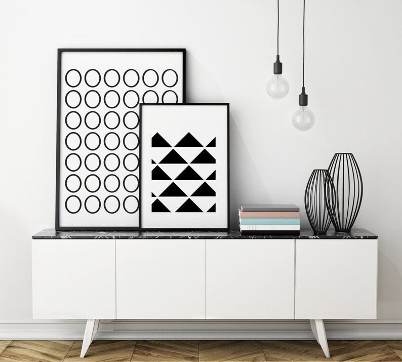 Black Geometric Art Print, Black Circle Art, Circle Wall Decor, Wall