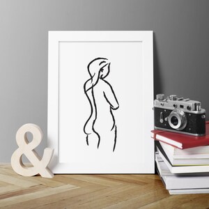 Nude Figure Art, Nude Female Drawing, Modern Wall Art, Black White Art, Nude Wall Decor, Bedroom Wall Decor, Minimalist Art, Digital Print image 4