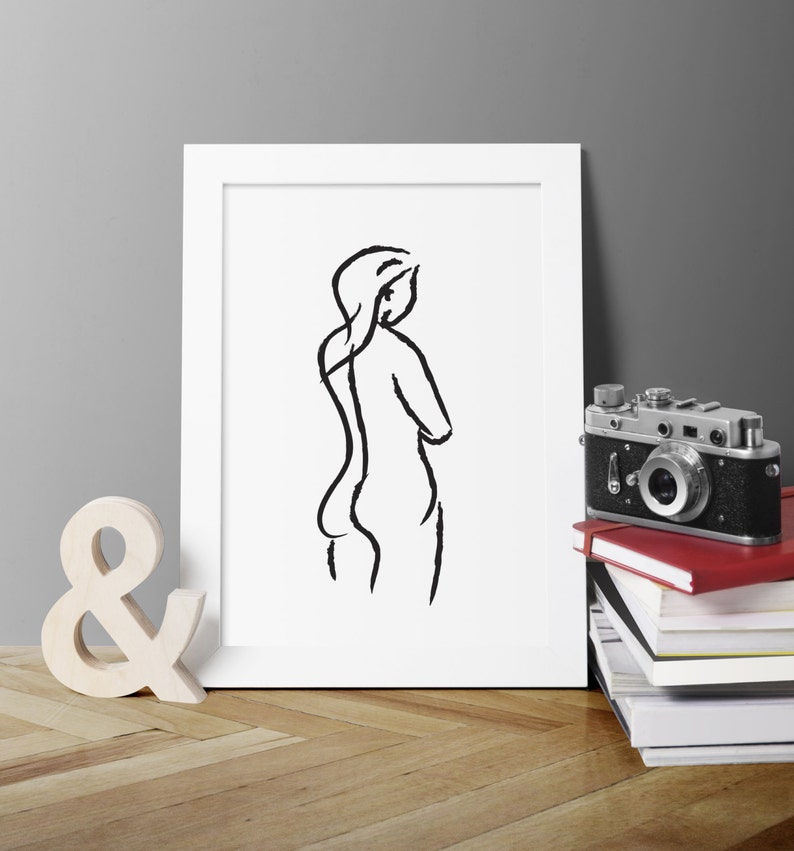 Nude Figure Art, Nude Female Drawing, Modern Wall Art, Black White Art, Nude Wall Decor, Bedroom Wall Decor, Minimalist Art, Digital Print image 4