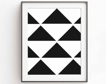 Black and White Print, Geometric Wall Art, Modern Decor, Black and White Art, Triangles Printable, Digital Printable Art