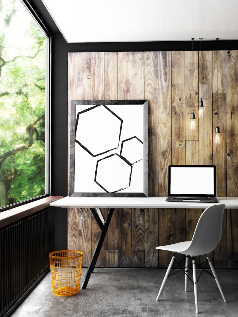 Black Geometric Wall Art Pentagons Danish Modern Art Etsy