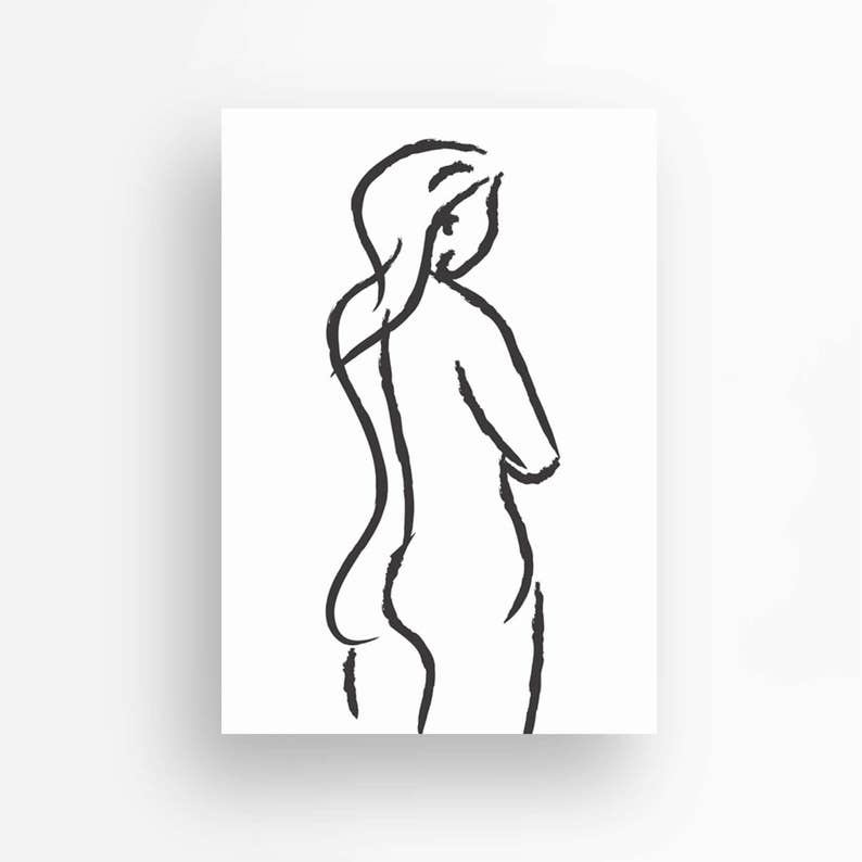Nude Figure Art, Nude Female Drawing, Modern Wall Art, Black White Art, Nude Wall Decor, Bedroom Wall Decor, Minimalist Art, Digital Print image 2