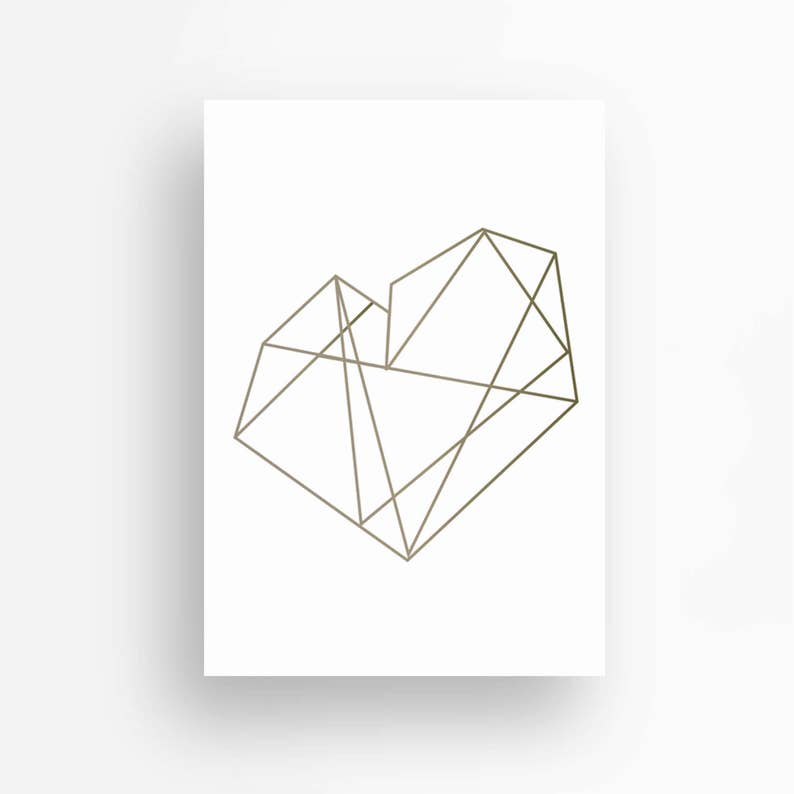 Modern Heart Print, Gold Heart Art, Geometric Art Print, Modern ...