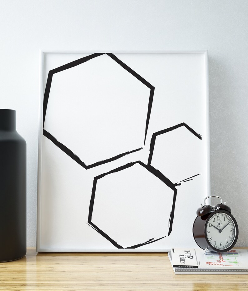Black Geometric Wall Art Pentagons Danish Modern Art Etsy