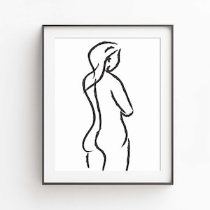 Nude Figure Art, Nude Female Drawing, Modern Wall Art, Black White Art, Nude Wall Decor, Bedroom Wall Decor, Minimalist Art, Digital Print image 1