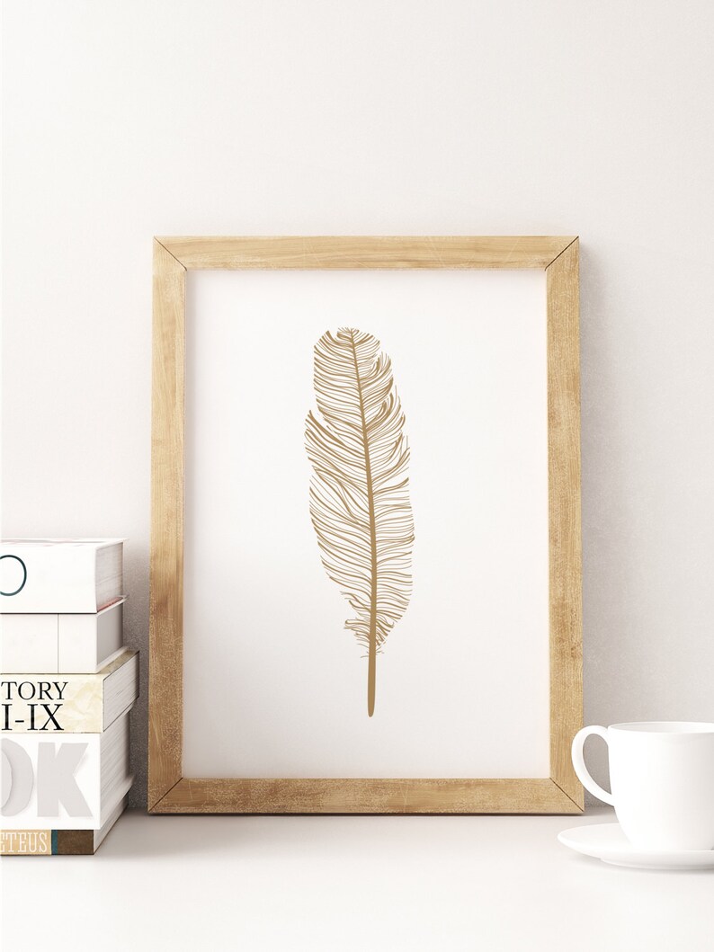 Gold Feather Wall Art Gold Print Art Wall Art Printable Feather Art
