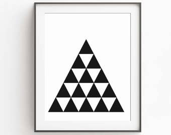 Triangle Poster, Monochrome Art Prints, Scandinavian Art Printable, Scandinavian Wall Decor, Triangles Wall Art, Printable Back White Art