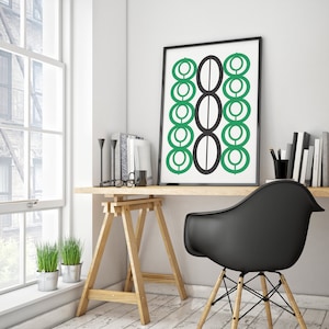 Green Wall Art, Mid Century Wall Art, Mid Century Modern Art, Black Wall Art, Printable Art, Mid Century Printable Decor, Modern Art Prints