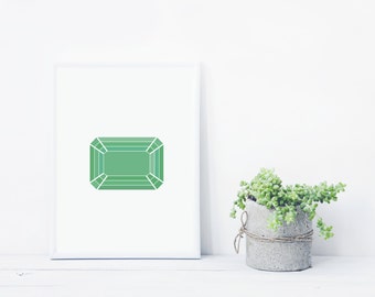Green Geometric Gemstone Print - Emerald, May Birthstone Art, Modern Minimal Wall Decor, Instant Download Printable Artwork