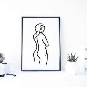 Nude Figure Art, Nude Female Drawing, Modern Wall Art, Black White Art, Nude Wall Decor, Bedroom Wall Decor, Minimalist Art, Digital Print image 3