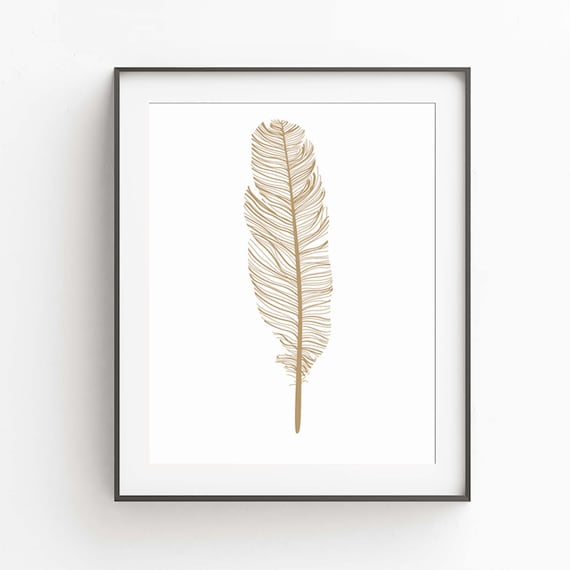 Gold Feather Wall Art Gold Print Art Wall Art Printable Etsy