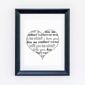 Heart Print, Love Printable, Valentine Art, Love Prints, Valentine Print, Printable Wall Art, Digital Prints, Black White Conversation Heart image 3