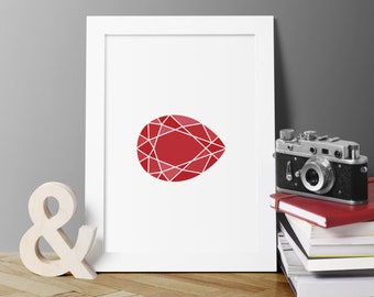 July Birthday Gift, July Birthstone Art, Red Gemstone Poster, Jewel Art Printable, Gem Wall Art, Ruby Poster, Gift For Mom, Modern Wall Art