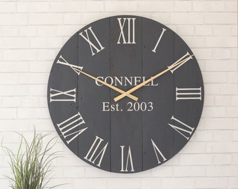 Large wall clock - Navy and gold - 36" Blayke with name/date