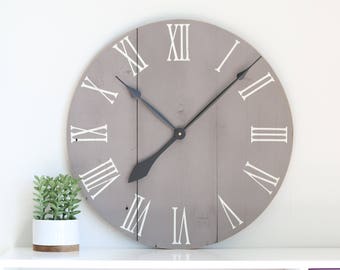 Wood wall clock - Medium grey chalk paint - Farmhouse living room - Handmade clock - Home decor - Living room decor - 20" Kennedy