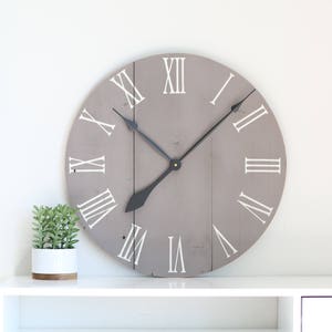 Wood wall clock Medium grey chalk paint Farmhouse living room Handmade clock Home decor Living room decor 20 Kennedy image 1