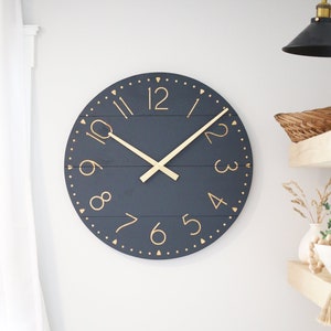 Large Wall Clock - Navy & Gold - Mid Century Modern - Modern Home Decor ...