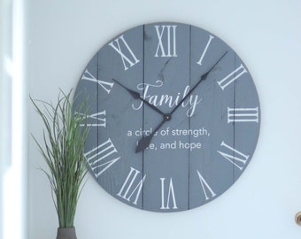 Large wall clock - Slate grey - Wall clock - Farmhouse wall decor - Gift for family - Unique gift idea for mom - 30" Nora Family