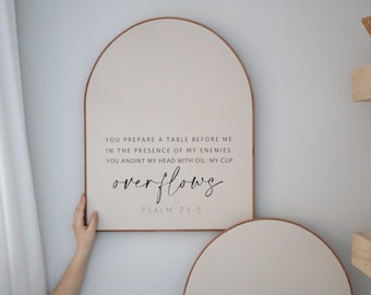 Bible verse sign - Wooden arch sign - Psalm 23:5 - Encouraging gift for friend - Scripture wall art - Handmade wood signs - Wood and leather